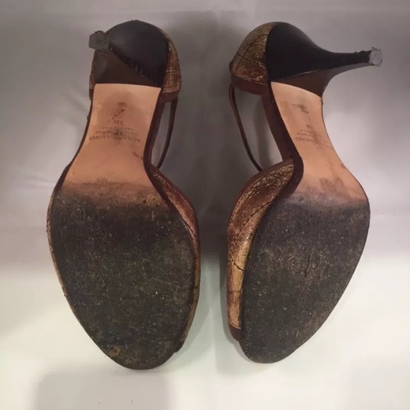 Max Studio Brown Beige Colorblock Leather Classic Suede T-Strap Peep Toe - Picture 7 of 8